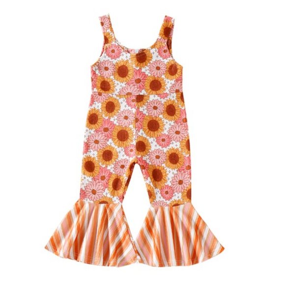 Groovy Jumpsuit Floral Birthday Outfit Clothes Easter Romper Retro Bell Bottom - Picture 4 of 7